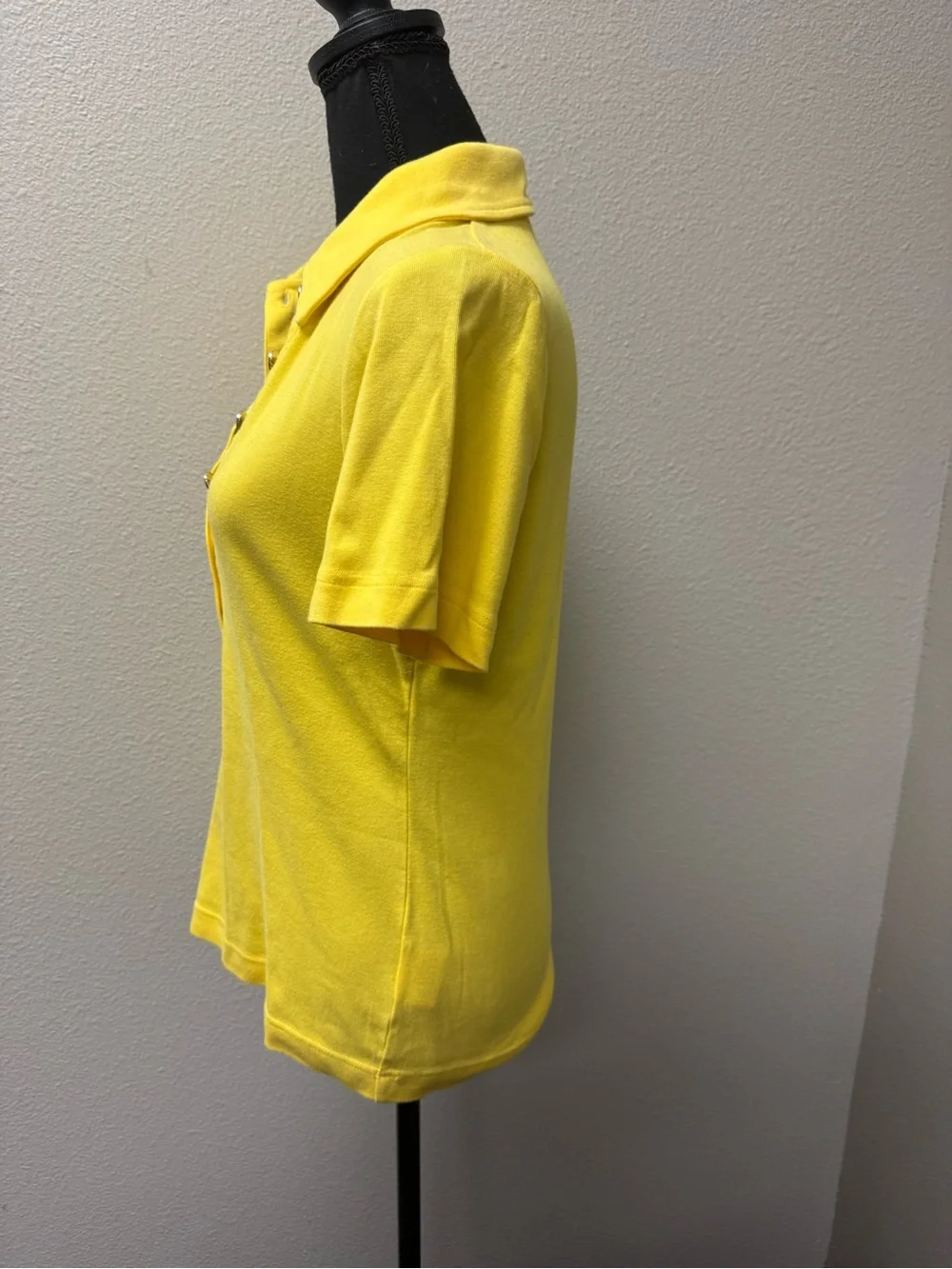 Tory Burch Yellow Button Polo Top Large Preppy Luxury Cotton Shirt - Picture 4 of 11